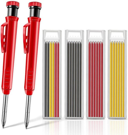 Kissbuty Zimmermannsbleistift-Set mit 6 Graphit-Nachfüllminen und integriertem Spitzer für professionelle Holzbearbeitung