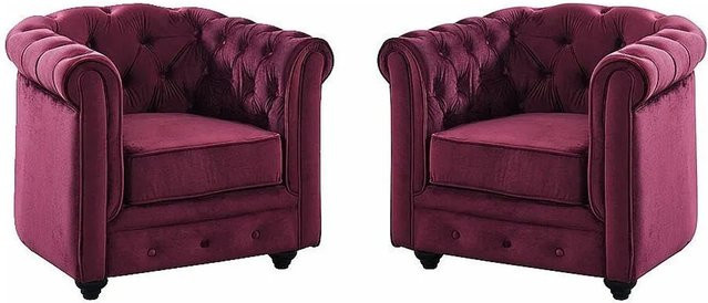 Vente-unique Chesterfield Sessel mit gerader Rückenlehne aus Samt in Bordeaux - Bild 1