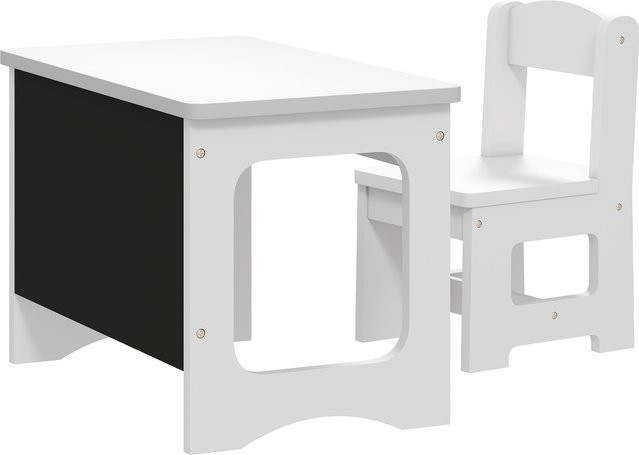 AIYAPLAY Kindertisch mit Stuhl Set von Aosom in Weiß, wendbare Tischplatte mit Tafel zum Zeichnen für Kinder von 3 bis 6 Jahren - Bild 1