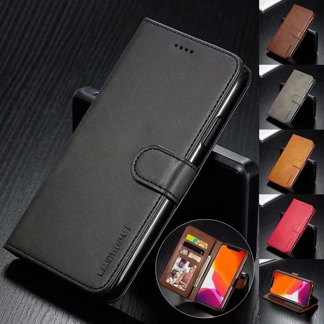 Luxus Leder Brieftasche Flip Cover für iPhone Modelle in Braun mit Kartenfach - Bild 1