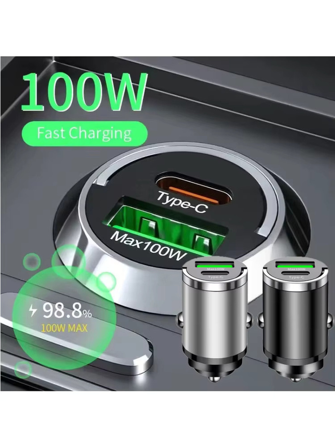100 W Pull Ring Auto Ladegerät mit PD und QC 3.0 Schnellladefunktion, USB Typ C Mini Adapter für iPhone 15, Xiaomi, Samsung und Huawei, Schwarz - Bild 6