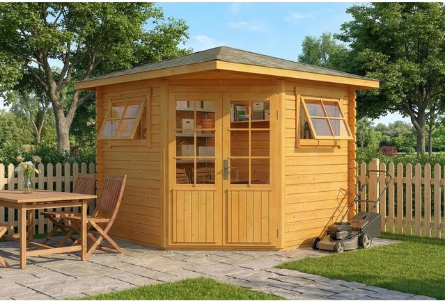 Alpholz 5-Eck Gartenhaus Sunny-B mit Spitzdach, imprägniert, braun, B: 230 cm x T: 224 cm - Bild 1