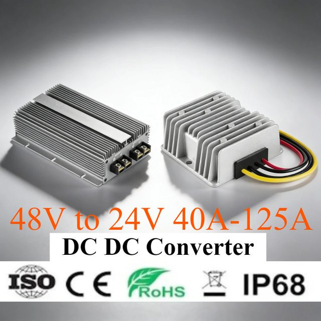 Waohei DC-DC Abwärtswandler Spannungsreduzierer von 48V auf 24V, 40A-125A Netzteil für Elektroroller, Silber - Bild 1