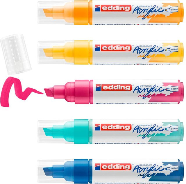 edding 5000 Acrylmarker Set mit Chisel-Spitze, 5er-Set, Multicolor und Türkis - Bild 1