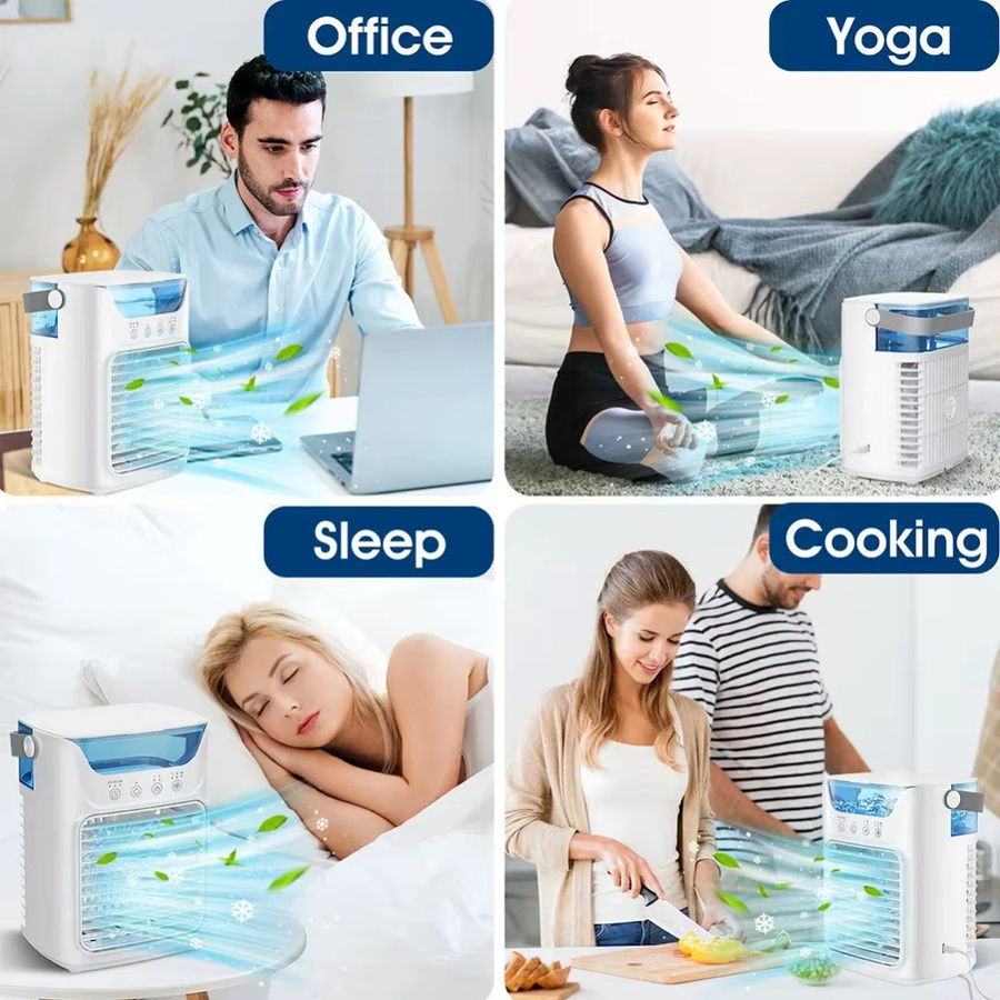 BALASHOV Tragbarer Mini-Klimaanlagen-Ventilator mit Sprühbefeuchter, 3 Windgeschwindigkeiten, 650ml Wassertank, Weiß - Bild 2