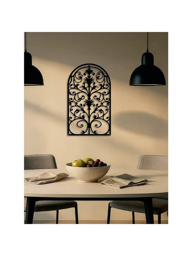 CIFBUY Wanddekoration aus Metall in Schwarz – Vintage Fensterrahmen im gotischen Kathedralen-Design mit floralen Verzierungen für den Industrial- und Bauernhaus-Stil - Bild 4