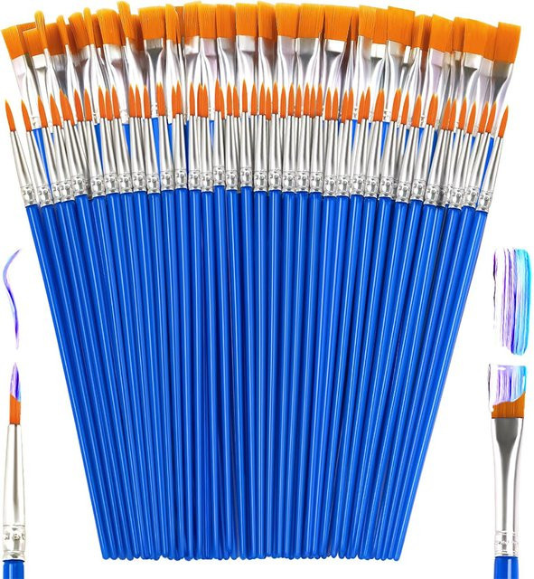 100 Stück Pinsel-Set für Acryl, Aquarell und Ölgemälde mit flachen und runden Pinseln in Blau - Bild 1