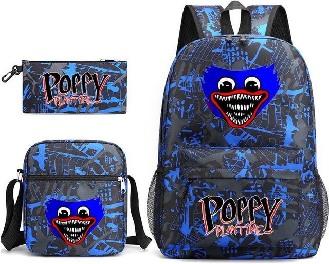 3-teiliges Schulrucksack-Set in Blau aus Oxford-Stoff mit Schultasche, Schultergurt und Federmäppchen - Bild 1