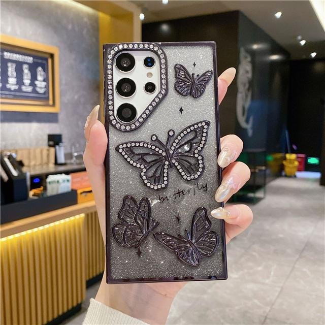 Luxus Glitzer Strass Schmetterling Schutzhülle für Samsung Galaxy S25 Ultra S24 S23 FE S25 Plus in Transparent oder Schwarz - Bild 1