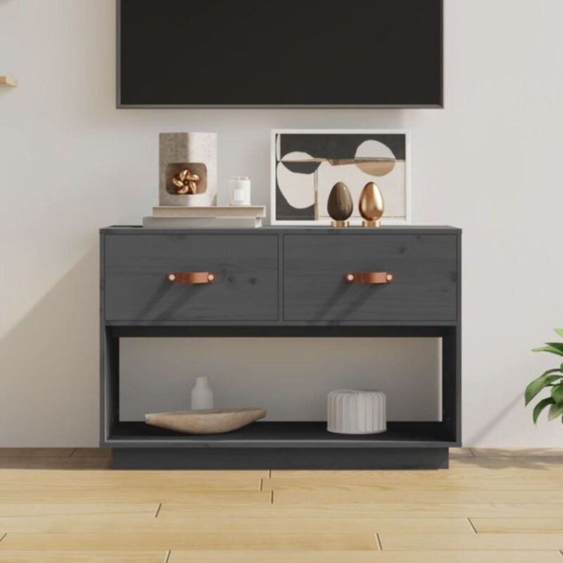 Vidaxl TV-Schrank aus Massivholz Kiefer in Grau, B/T/H: 90 x 40 x 60 cm - Bild 1