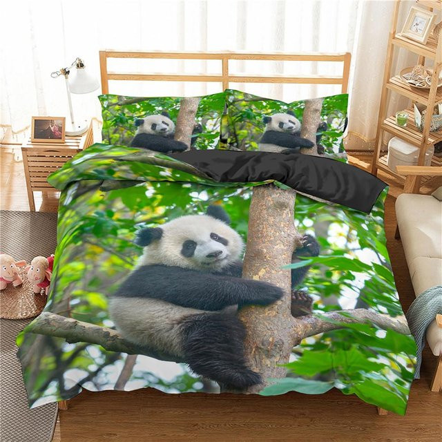 Binchi Outdoor Product Panda Bettwäsche-Set mit Tiermuster aus Mikrofaser, Farbe: Grün, B/H: 140 x 200 cm - Bild 1