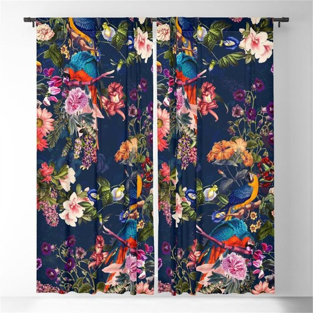 Yiran Furniture Set aus 2 semi-transparenten Fenstervorhängen mit Vintage Blumen und Vögeln, Mehrfarbig, B: 50 cm, H: 130 cm - Bild 1