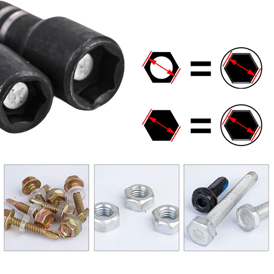 4er-Set Magnetische Stahl-Buchsenmutter-Bits mit Sechskantgriff in Schwarz für Elektrowerkzeuge - Bild 3