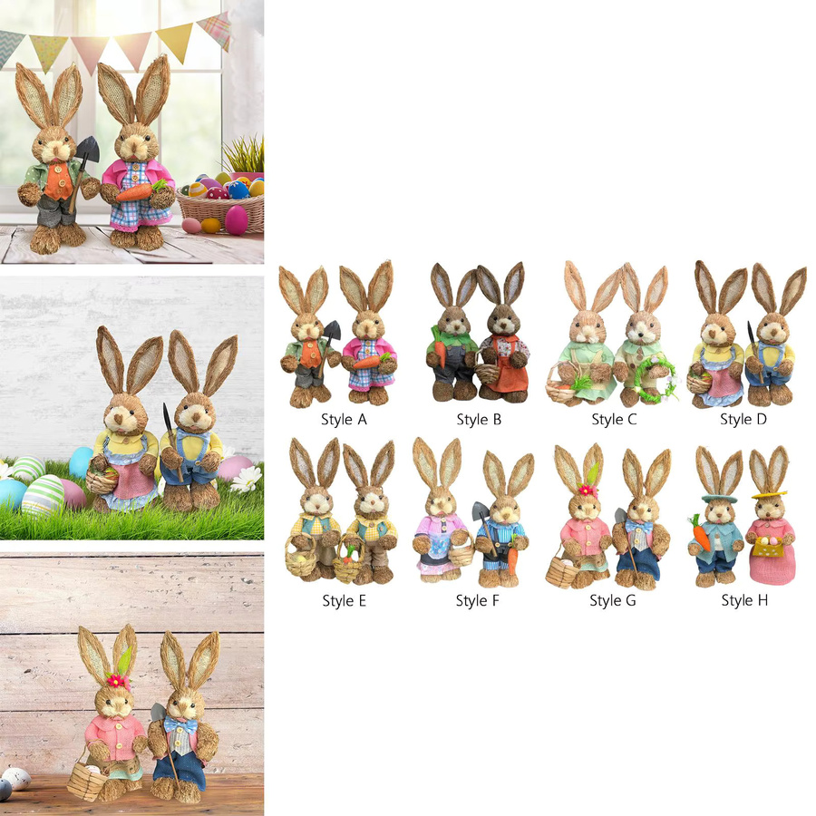 2er-Set handgemachte Osterhasen aus Stroh und Textil, bunte Deko-Figuren für Ostern, Höhe: 35 cm - Bild 3