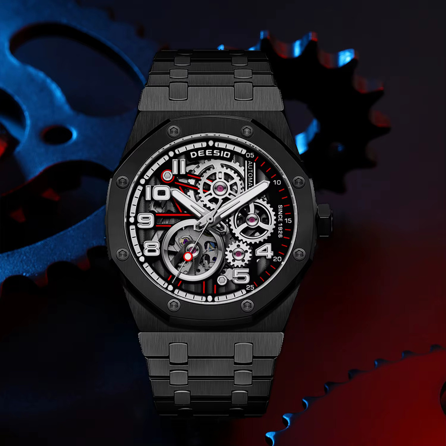 Deesio Armbanduhr Automatik, Edelstahl, Saphirglas, Schwarz, Herren - Bild 2