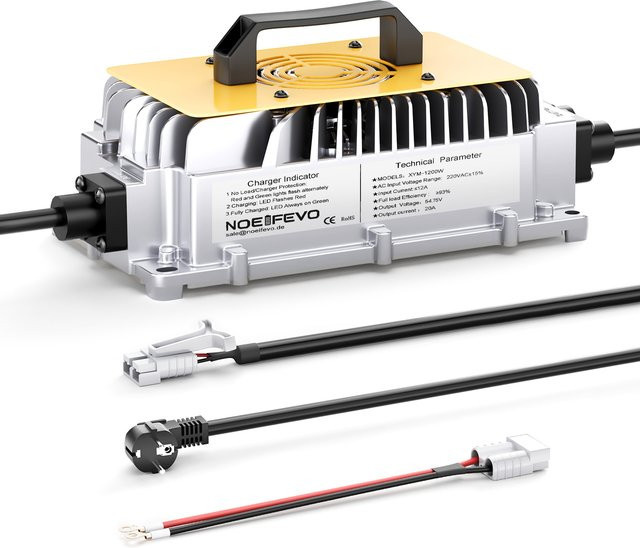 NOEIFEVO LiFePO4-Batterieladegerät für 48V 15S Lithium-Batterien, 54,75V 30A 20A, wasserdicht mit 0V BMS-Aktivierung und automatischer Abschaltung, Farbe: Silber - Bild 1