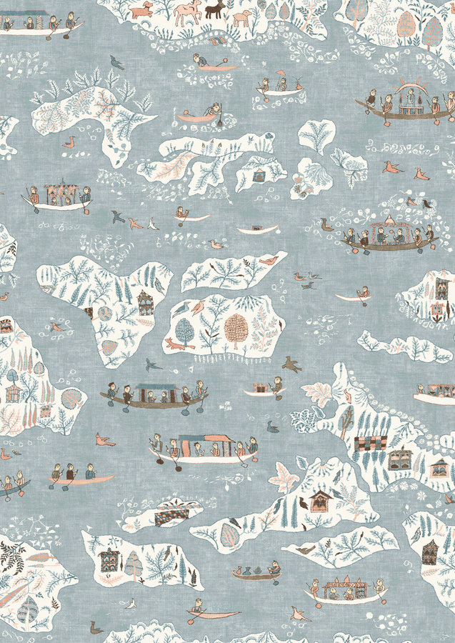 Lewis & Wood Tapete Regatta Blue Almond in Blau mit Landschafts- und Tiermotiven - Bild 1