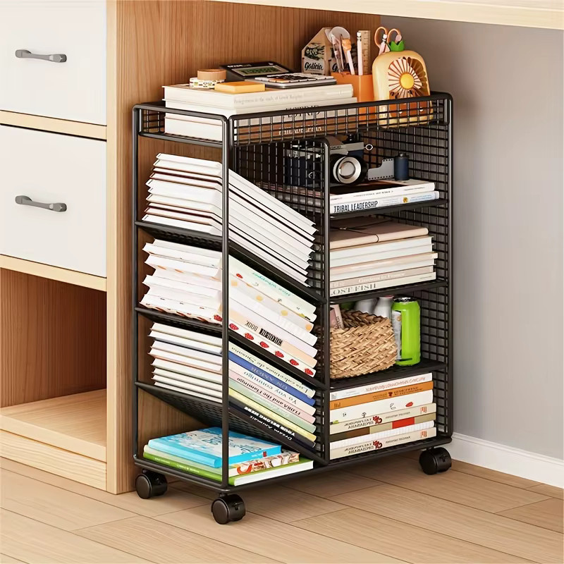LIUSHADUOLA Rollbarer Bücherwagen aus Metall als Eck-Bücherregal und Schreibtisch-Organizer, modern und matt, B/T/H: 55,5 x 36,5 x 4,0 cm - Bild 2