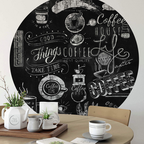K&L Wall Art Runde Vliestapete Küchenmural mit schwarzer Kaffeetafel in Mehrfarbig und Matt, B/H: 236 x 236 cm - Bild 2