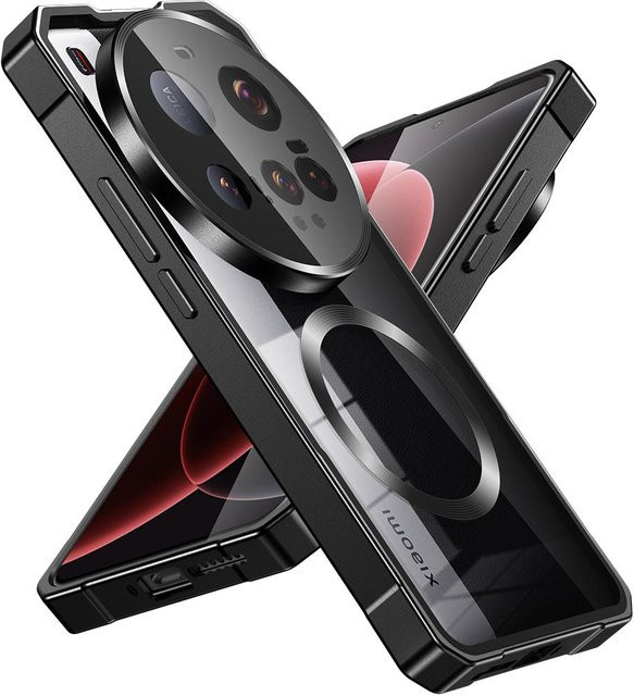Stoßfeste MagSafe Handyhülle mit Metallrahmen für Xiaomi Mi 15, Mi 15 Pro und Mi 15 Ultra in Schwarz - Bild 1