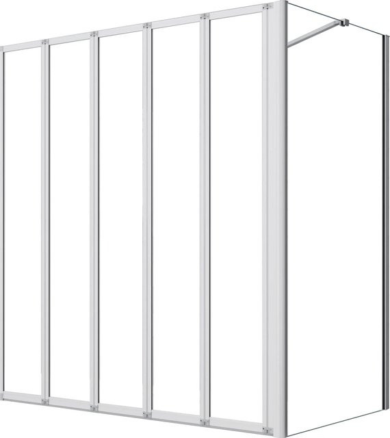 AICA 5-teilige Badewannenfaltwand mit Seitewand in Weiß und Transparent, B/H: 120 x 140 cm - Bild 1