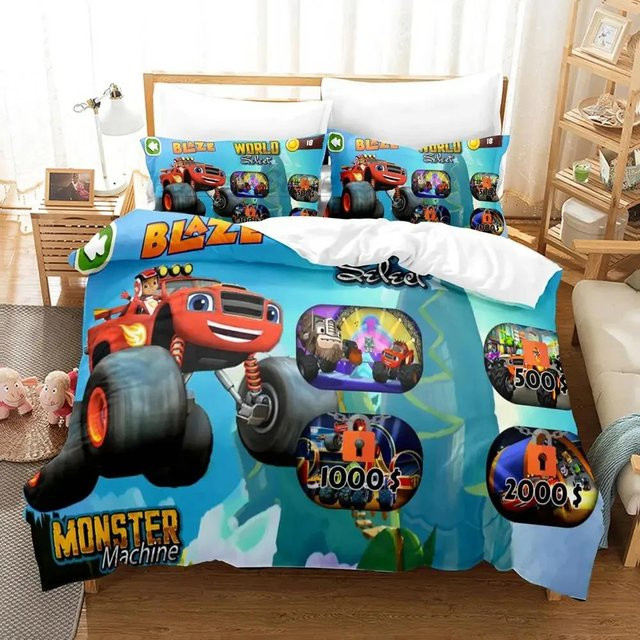 Blaze und die Monster-Maschinen Bettwäsche-Set mit 3D-Druck für Kinder, Blau, B/H: 135 x 200 cm - Bild 1