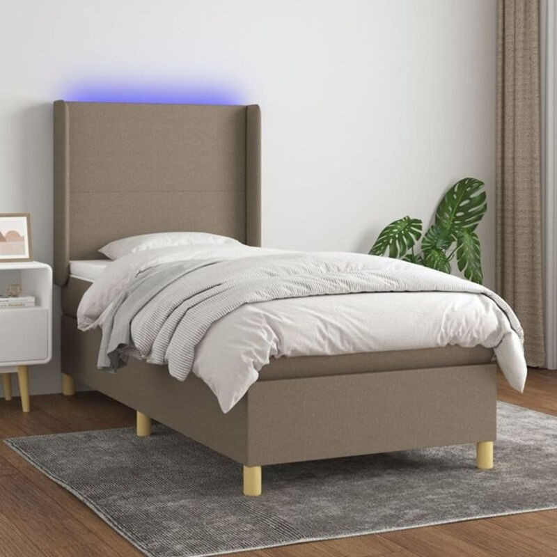 vidaxl Boxspringbett mit Matratze in Taupe meliert und Weiß, Stoff und Holzwerkstoff, B/T/H: 200 x 100 x 118 cm - Bild 1