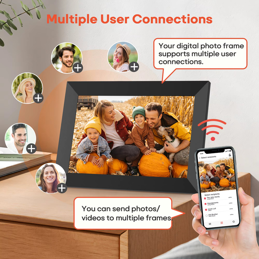 Frameo Digitaler Bilderrahmen 10,1 Zoll Schwarz mit 32 GB Speicher, Smart WiFi und 1280 x 800 IPS HD Touchscreen, Wandmontage-kompatibel - Bild 4