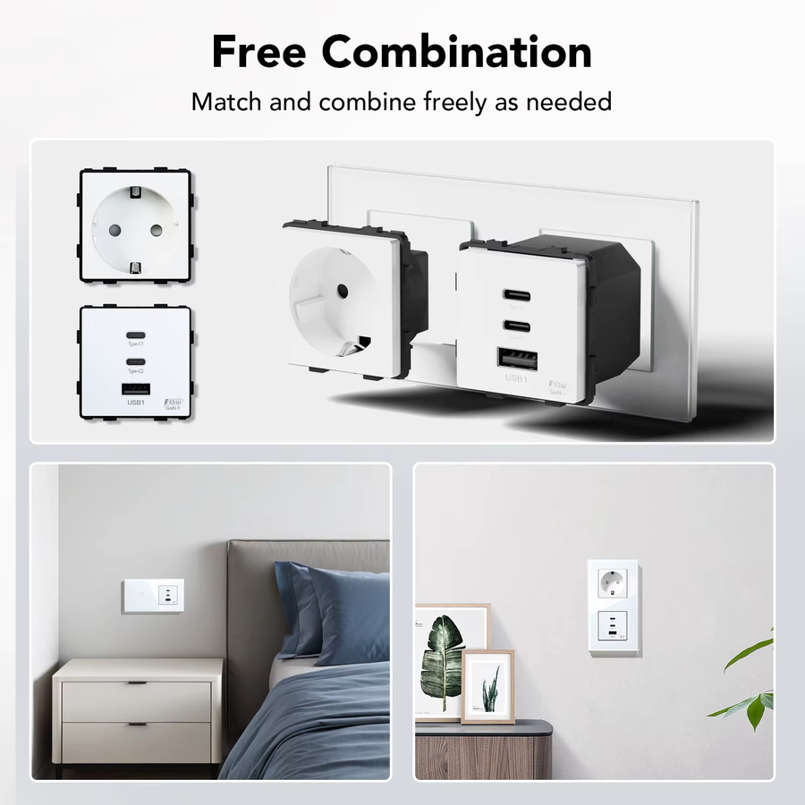 BSEED GaN3 Universal-Steckdose mit 65 W PD-Schnellladeanschluss und USB-Typ-C-Schnellladung aus Glas - Bild 4