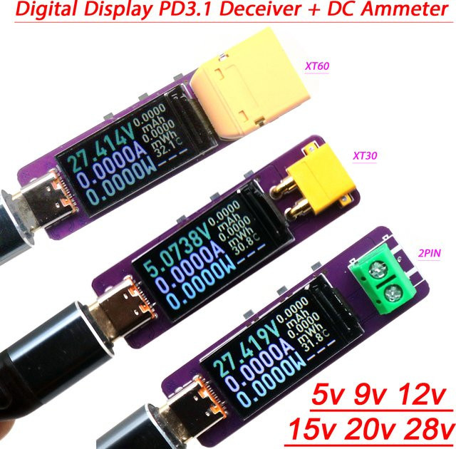 Dykbcells Digitales PD3.1 Type-C Amperemeter mit Display zur Messung von Spannung und Leistung für PD Decoy Schnellladegeräte in Violett - Bild 1