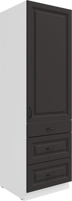 Küchen Hochschrank STILO in Grau und Weiss mit 3 Schubkästen und einer Tür, Breite: 60 cm - Bild 1