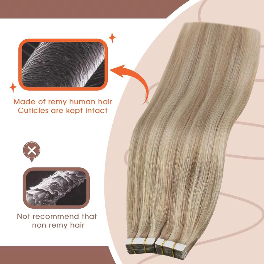 CC YOUNG Tape-in-Haarverlängerungen Echthaar, Aschblond und Hellblond, 50 g - Bild 3