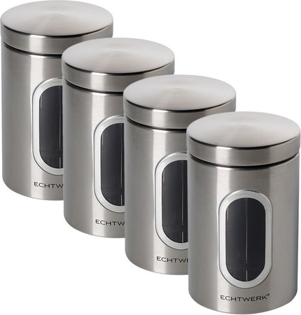 ECHTWERK Vorratsdosen aus Edelstahl, 4er Pack, Silber, zylinderförmig, 1,4 l, B: 11 cm, T: 18 cm, H: 18 cm