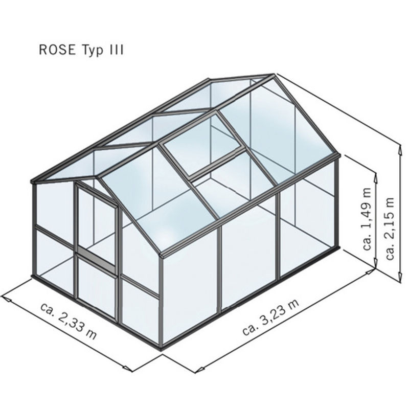 KGT Gewächshaus Rose mit Satteldach und Drehtür, Farbe Grün, 7,53 m², Aluminium und Polycarbonat - Bild 2