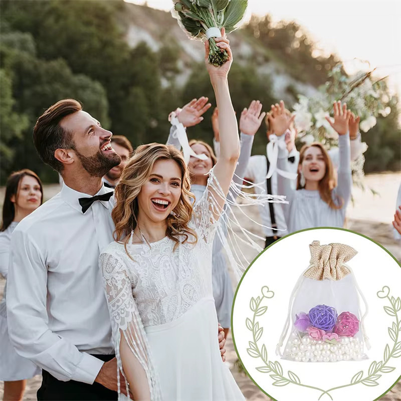 10er Packung Organza-Geschenkbeutel aus Leinen mit Kordelzug zur Aufbewahrung von Süßigkeiten und Geschenken - Bild 2