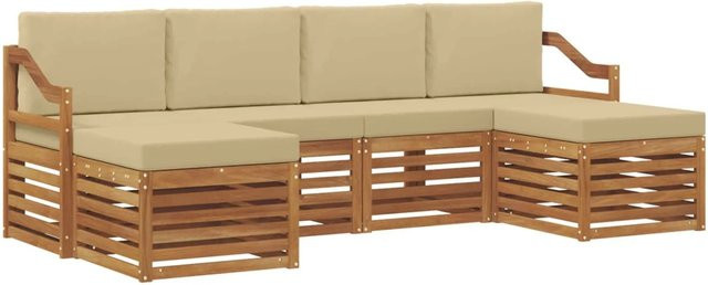 vidaXL Sofagarnitur 6-teilig aus Massivholz Akazie in Natur und Beige mit Sitzkissen und Rückenpolstern - Bild 1