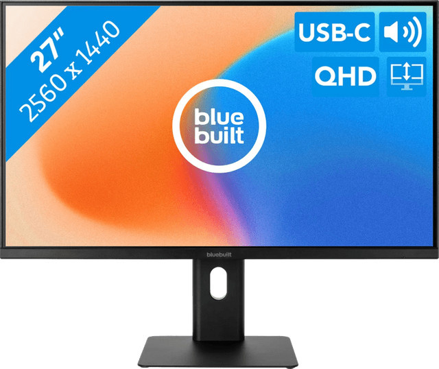BlueBuilt 27 Zoll Quad-HD-Monitor mit IPS-Panel und USB-C in Schwarz - Bild 1