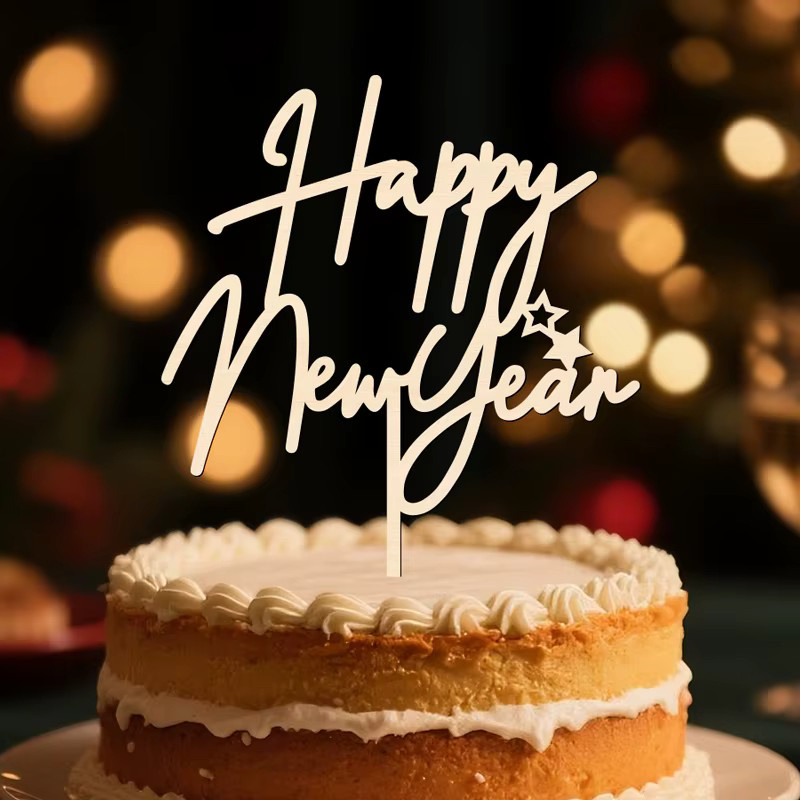 YOMDID Holz-Kuchenaufsatz Neujahr 2026 in Braun, Tortendekoration für dein neues Jahr - Bild 2