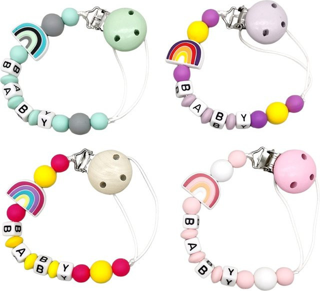 Panplay Schnullerclip aus Holz mit Regenbogenmotiv in Multicolour - Bild 1