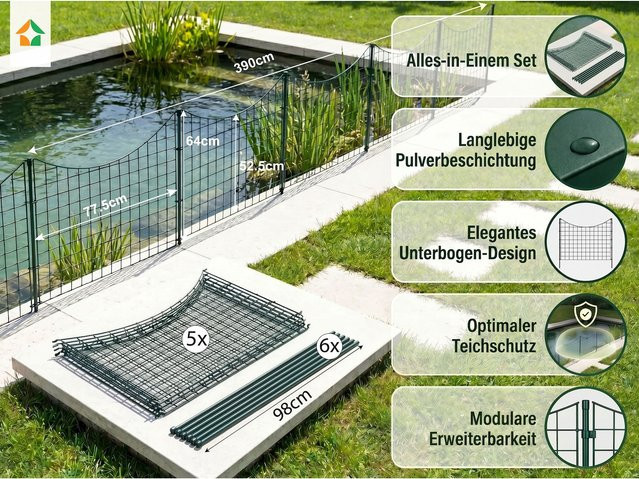 Prestige Home Living Outdoor Teichzaun Unterbogen 11tlg. in Grün, Breite: 390 cm, Höhe: 52,5 cm - Bild 1