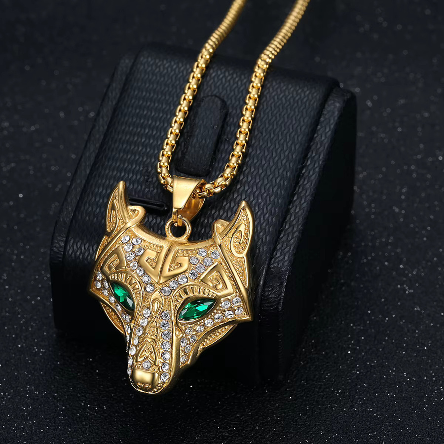 MAGIC ZONE Halskette, Viking Wolf Kopf Anhänger, Edelstahl, Gold, Zirkonia, Herren - Bild 2