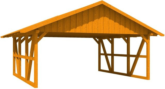 Skan Holz Carport Schwarzwald aus Fichtenholz mit Dachschalung in Eiche Hell, B: 684 cm, T: 600 cm - Bild 1