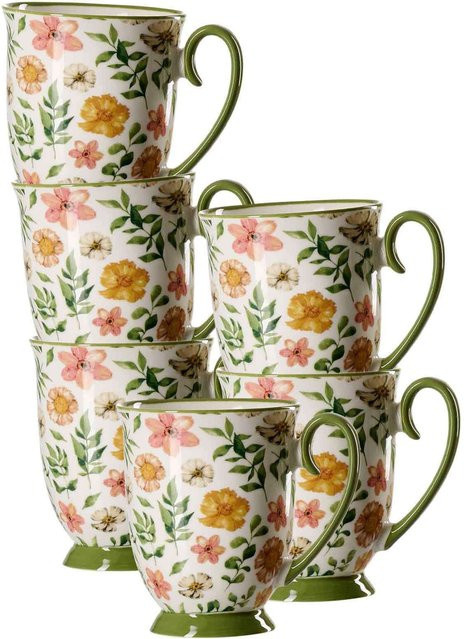 Ritzenhoff & Breker Henkelbecher Malo Keramik 6er Set Multicolour Floral Green 320 ml - Bild 1