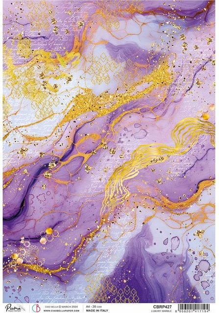 Motiv-Strohseide Ciao Bella Ethereal Luxury Marble in Violett und Gold, Format A4 - Bild 1