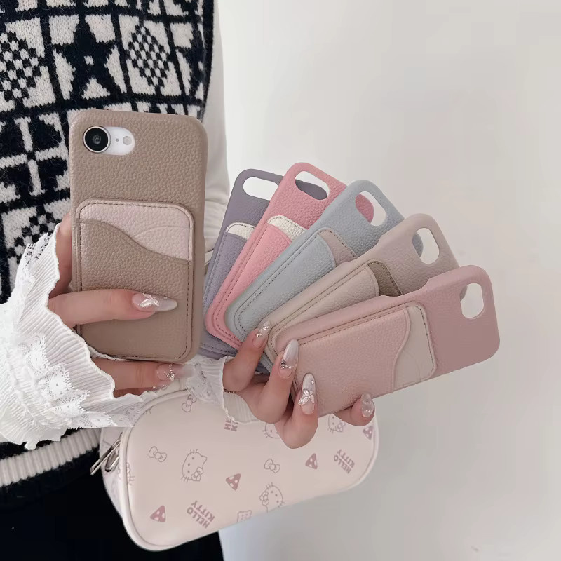 RUWANHU Leder-Telefonhülle in S-Form mit Kartenfach für iPhone, Farbe: Pink - Bild 3