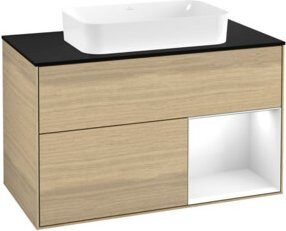 V&B Waschtischunterschrank Finion mit Wandbeleuchtung in Weiß und Eiche, Breite: 100 cm, Tiefe: 60,3 cm - Bild 1