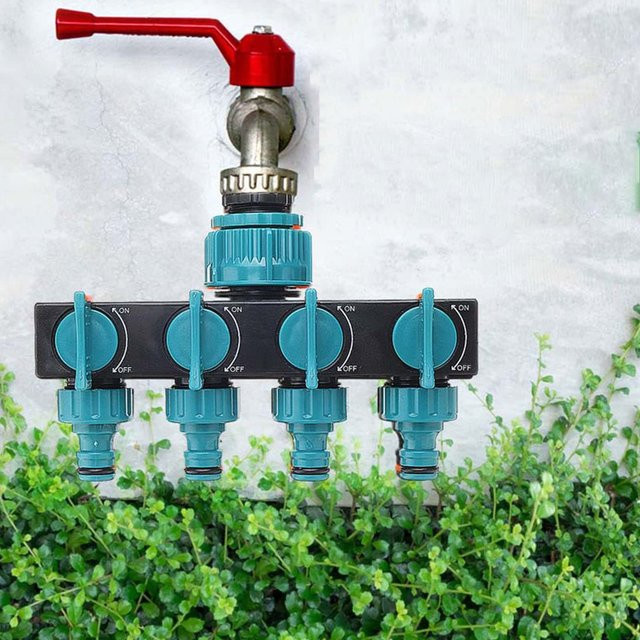 4-Wege-Wassersplitter mit europäischem Standardgewinde für Gartenbewässerung, 1 Zoll, 3/4 Zoll und 1/2 Zoll, Armaturenventil in Grün und Schwarz - Bild 1