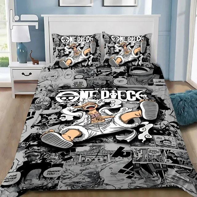 JMG Household Supplies One Piece Bettwäsche-Set mit Luffy Motiv, 3-teiliges Bettbezug-Set aus Mikrofaser in Mehrfarbig, Breite: 240 cm, Höhe: 220 cm - Bild 1