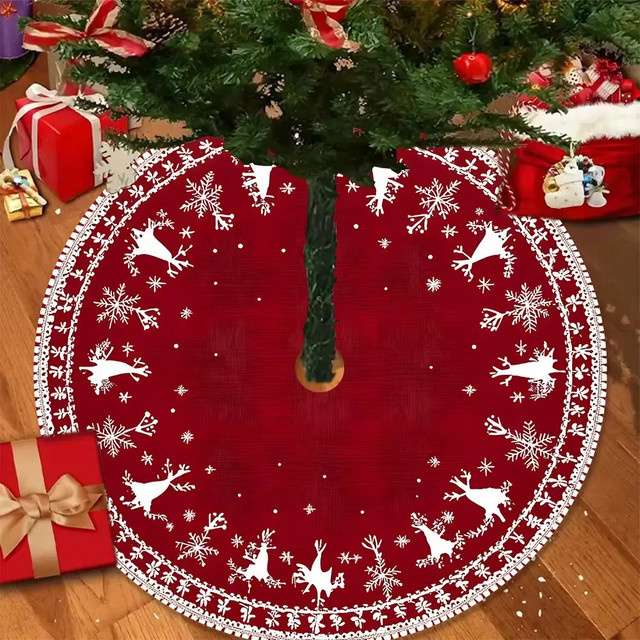 VIKAMA Weihnachtsbaumrock mit floralem Design in Rot aus Textil - Bild 1