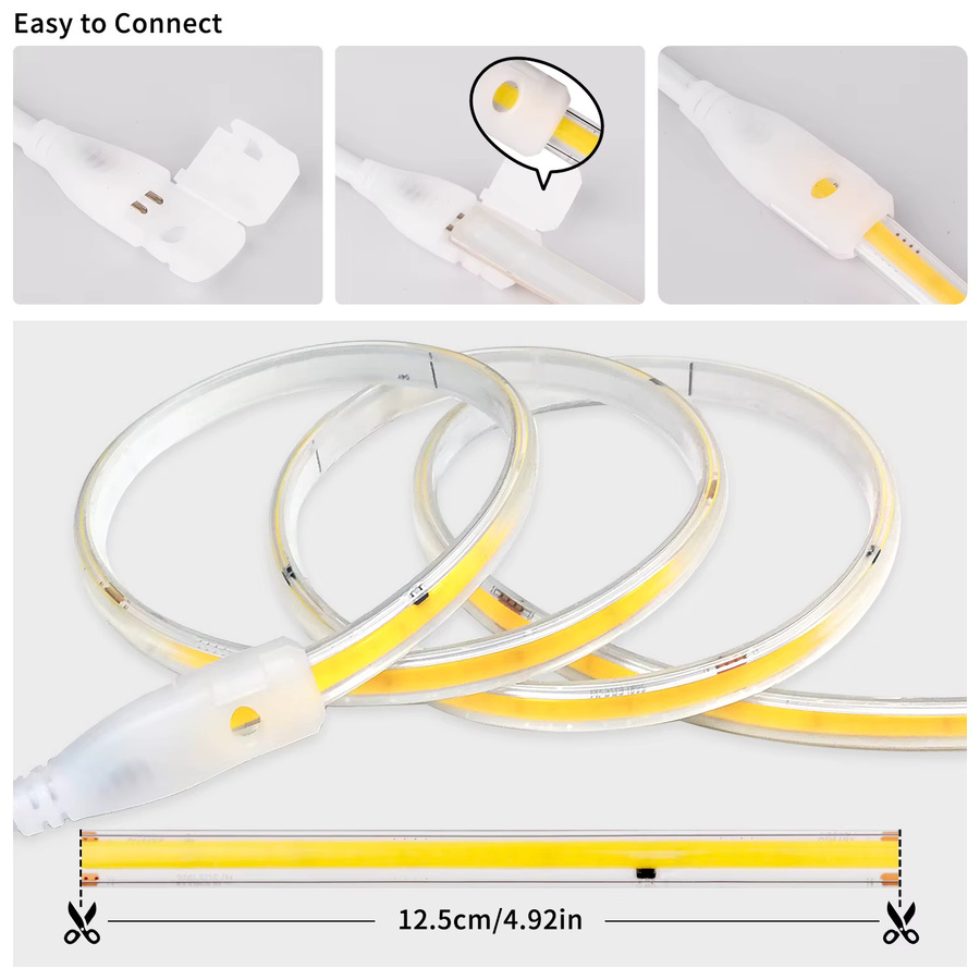 COXO COB-LED-Streifenlicht IP65 wasserdicht mit EU-Stecker für die Außenbeleuchtung, 230 V, 296 LEDs/m - Bild 4